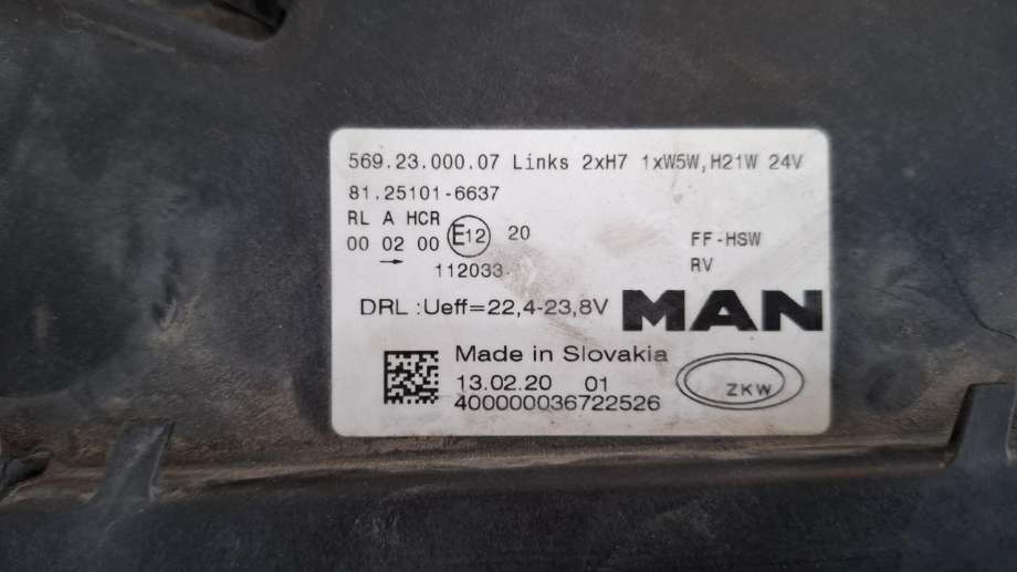 Frontlykt venstre halogen til Lastebil MAN TGM 2005-->>  (|81.25101-6637)