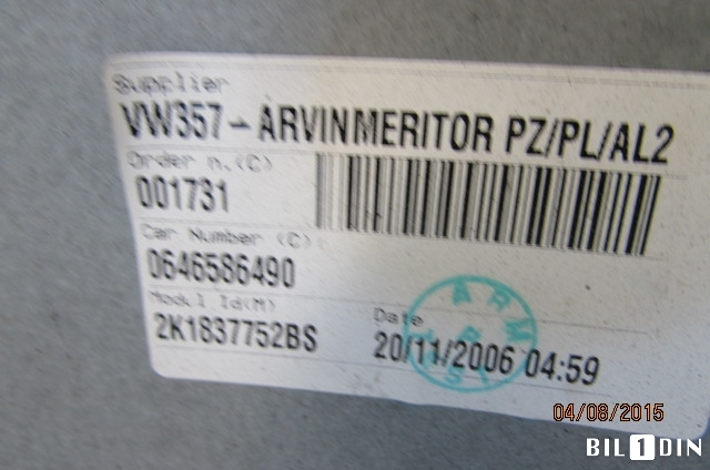 Ruteheis til VW Caddy 2004-2010 (Type III, Fase 1) (VOLKSWAGEN|2K1837752BS|)