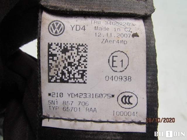 Sikkerhetsbelte foran høyre til VW Tiguan 2007-2011 (Type I, Fase 1)  (VOLKSWAGEN|5N1857706C|5N1857706|RAA)
