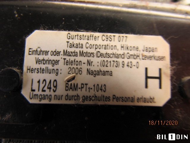 Sikkerhetsbelte foran venstre til Mazda 6 2002-2008 (Type I)  (MAZDA|GJ6A57L90E10|)