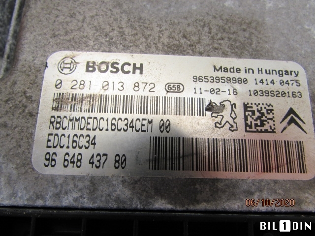 Styreenhet motor til Peugeot Partner 2008-2015 (Type II, Fase 1)  (PEUGEOT|194329|0281013872|9664843780)