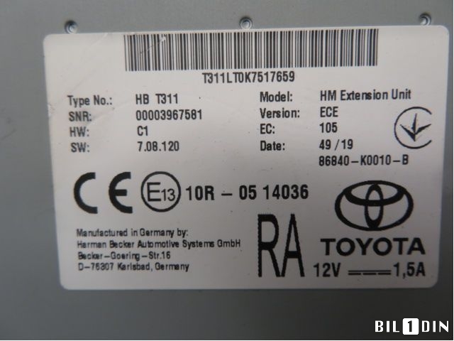 Bilstereo diverse til Toyota Corolla 2019-->>  (TOYOTA|86840K0010B|)