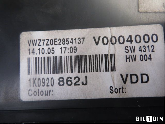 Instrumentpanel til VW Golf V, Combi 2003-2008  (VOLKSWAGEN|1K0920862J|)