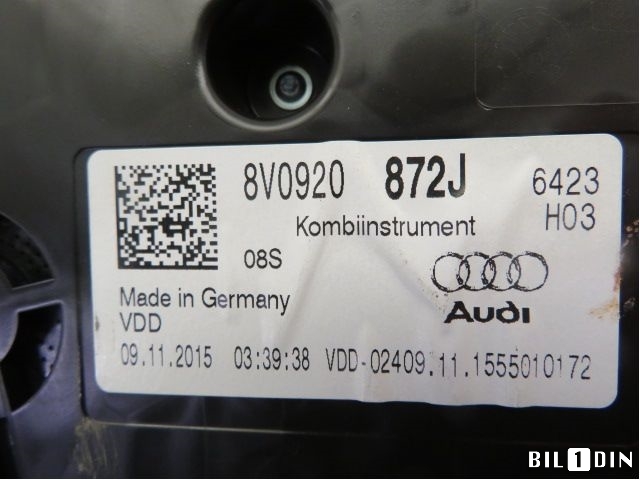 Instrumentpanel til Audi A3 2016-2020 (Type III, Fase 2) (AUDI|8V0920872J|)