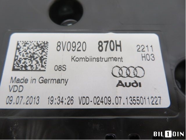 Instrumentpanel til Audi A3 2012-2016 (Type III, Fase 1)  (AUDI|8V0920870H|)