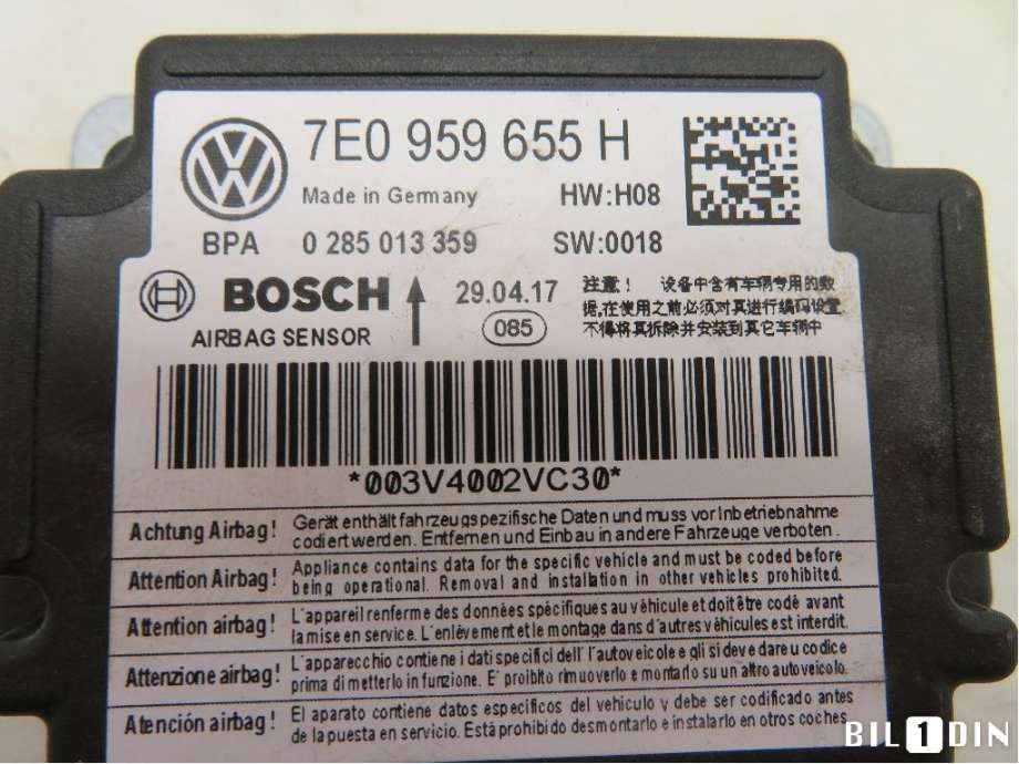 Airbag elektronikk til VW Transporter / Caravelle 2015-2019 (T6) (T6) (VOLKSWAGEN|7E0959655H|0285013359)