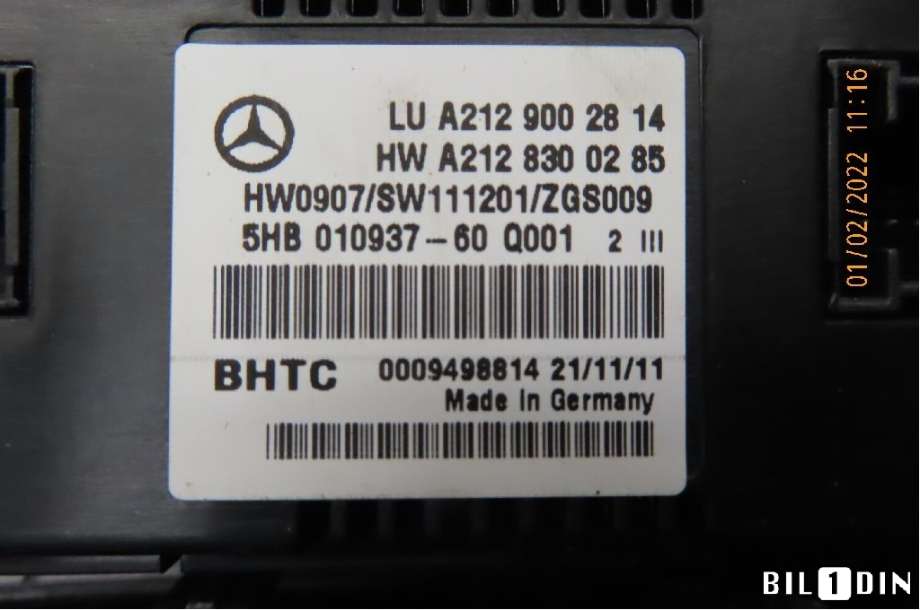Varmeapparat betjening til Mercedes E-Klasse 2009-2013 (Fase 1) (W212) (W212) (MERCEDES|A2129002814|)