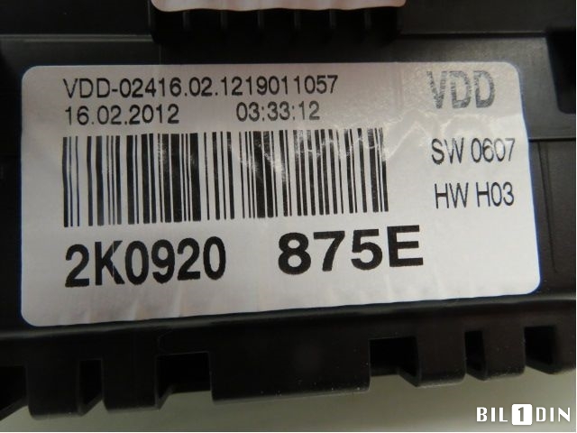 Instrumentpanel til VW Caddy 2010-2015 (Type III, Fase 2)  (VOLKSWAGEN|2K0920875E|)