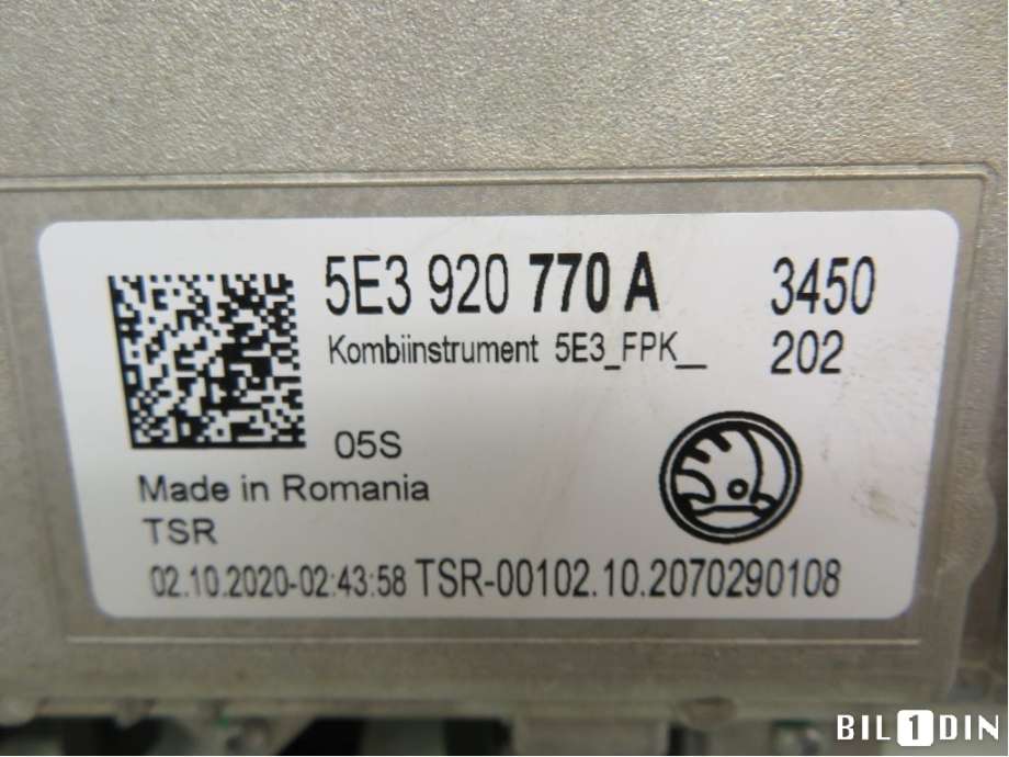Instrumentpanel til Škoda Octavia 2020-->> (Type IV)  (SKODA|5E3920770A|)