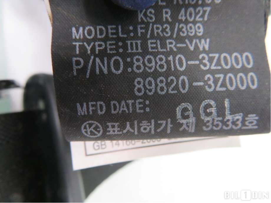 Sikkerhetsbelte bak venstre til Hyundai i40 2012-2017  (HYUNDAI|898103Z000|)