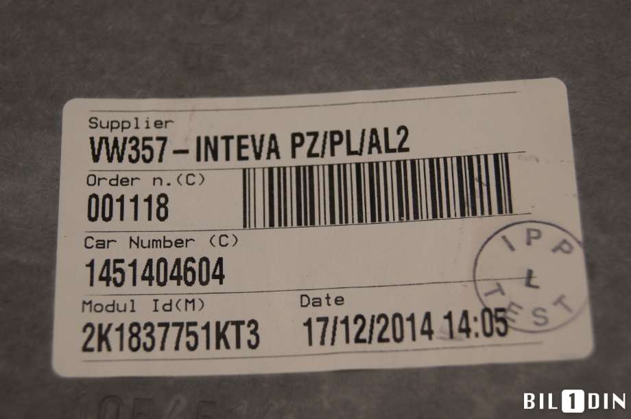 Ruteheis til VW Caddy 2010-2015 (Type III, Fase 2)  (VOLKSWAGEN|2K2837729M||2K1837751KT3)