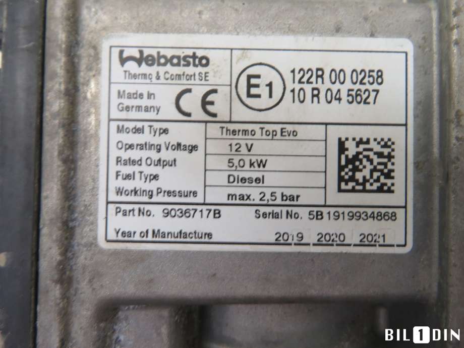 Dieselvarmer til Ford Transit Connect 2018-->> Type II, Fase 2  (FORD|2723364|KV6H18K463AF|)