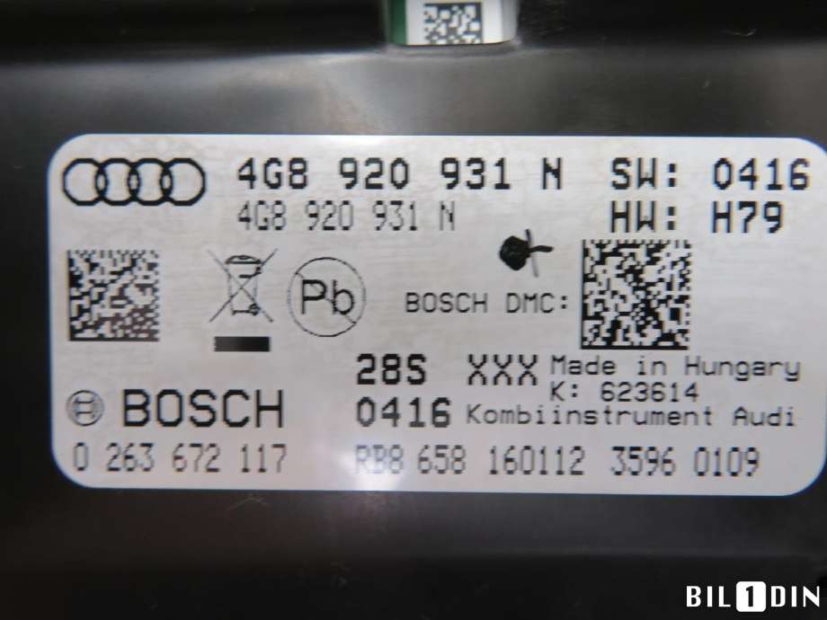 Instrumentpanel til Audi A6 2011-2014 (Type IV, Fase 1) (C7) (C7) (AUDI|4G8920931N|)