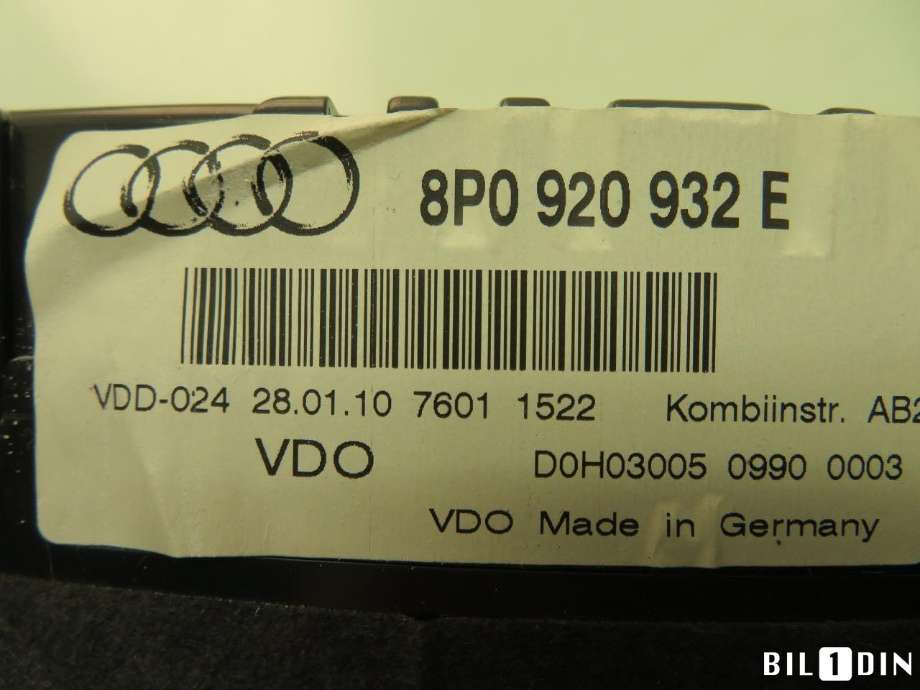 Instrumentpanel til Audi A3 2009-2012 (Type II, Fase 2) (AUDI|8P0920932EX|)