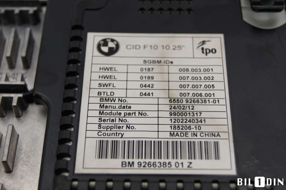 Instrument kjørecomputer til BMW 5-Serie 2010-2017 (F10/F11) (F10/F11) (BMW|65509266385||9266385)