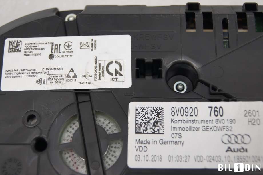 Instrumentpanel til Audi A3 2016-2020 (Type III, Fase 2)  (AUDI|8V0920760|)
