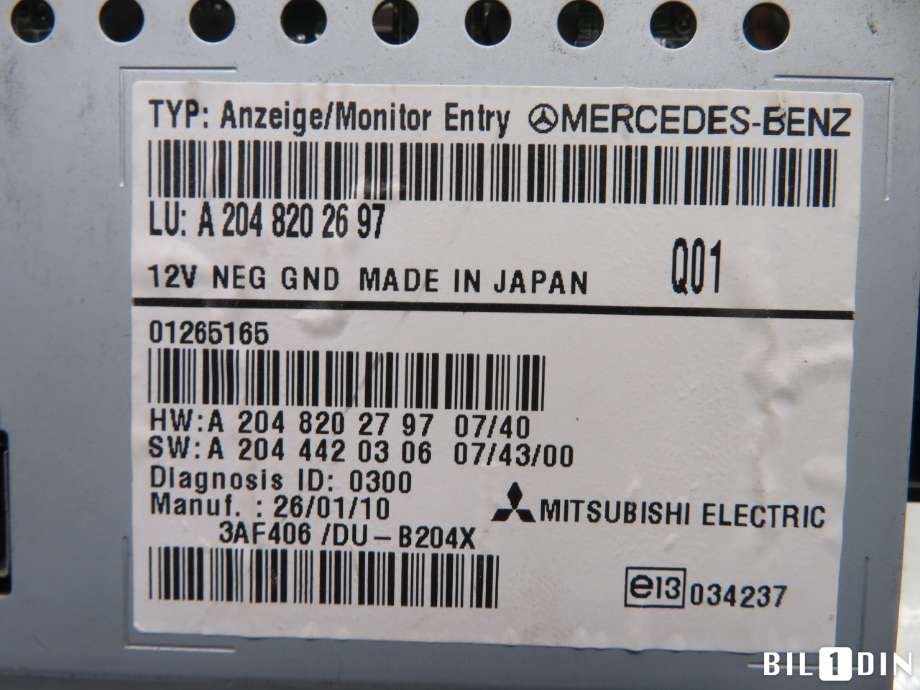 Multimedia display (MCU - Media Controller Unit) til Mercedes GLK 2008-2015 (X204) (X204) (MERCEDES|A2048202697|)