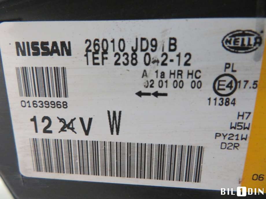 Frontlykt høyre halogen til Nissan Qashqai 2007-2010 (Type I, Fase 1)  (NISSAN|26010JD91B|)