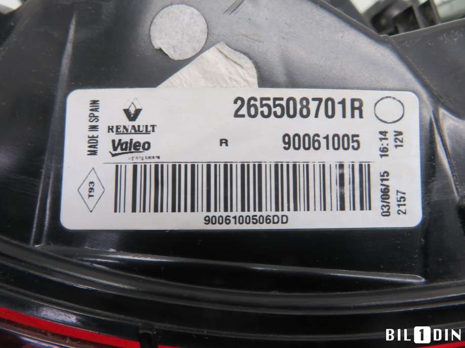 Baklykt høyre til Renault Kadjar 2015-->>  (RENAULT|265508701R|)