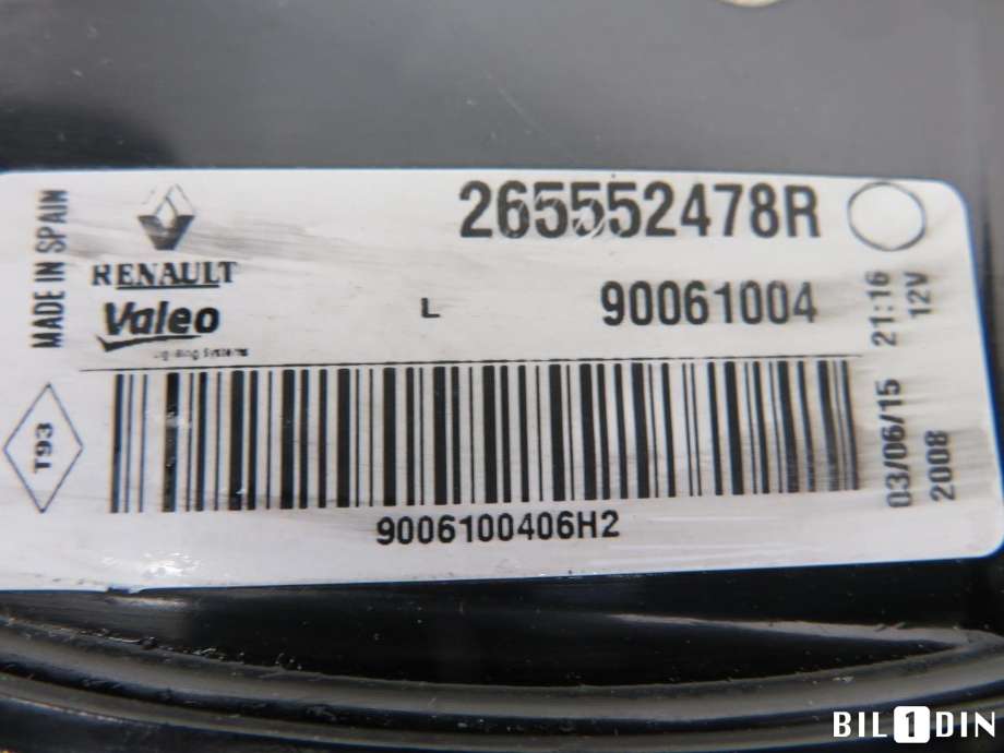 Baklykt venstre til Renault Kadjar 2015-->>  (RENAULT|265552478R|)