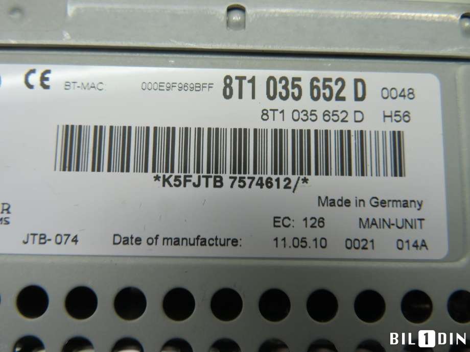 Bilstereo til Audi A4 2007-2014 (Type IV) (B8) (B8) (AUDI|8T1035652HX||8T1035652D)