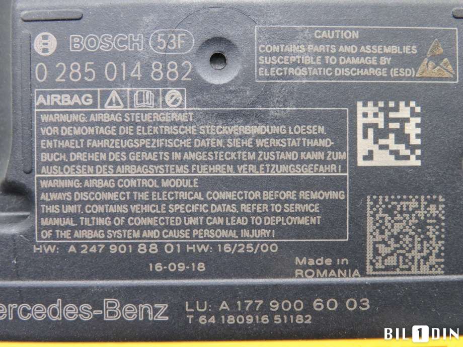 Airbag elektronikk til Mercedes A-Klasse 2018-->> (W177) (W177) (MERCEDES|A1779006003||A1779021005)