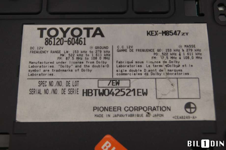 Bilstereo diverse til Toyota Land Cruiser 120 2002-2009  (TOYOTA|8612060461|KEXM8547ZT|)