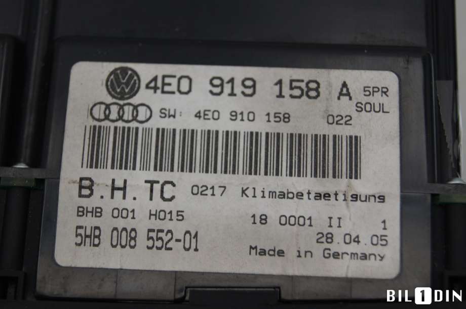 Varmeapparat betjening til Audi A8 2003-2010 (Type II)  (AUDI|4E0919158D||4E0919158A)