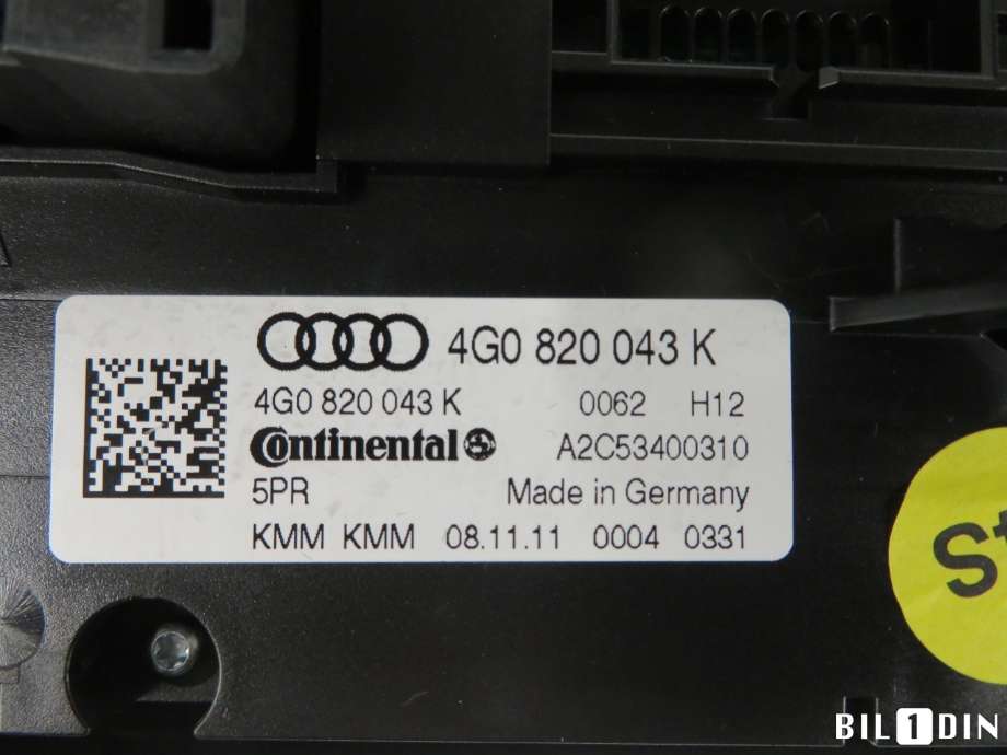 Varmeapparat betjening til Audi A6 2011-2014 (Type IV, Fase 1) (C7) (C7) (AUDI|4G0820043K|)
