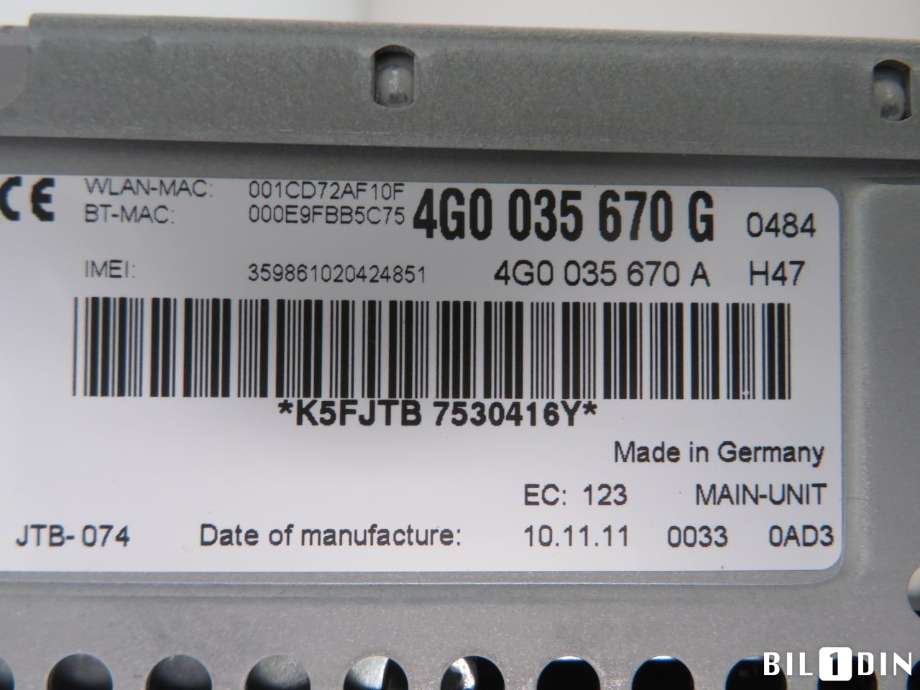 Bilstereo til Audi A6 2011-2014 (Type IV, Fase 1) (C7) (C7) (AUDI|4G0035670G|)