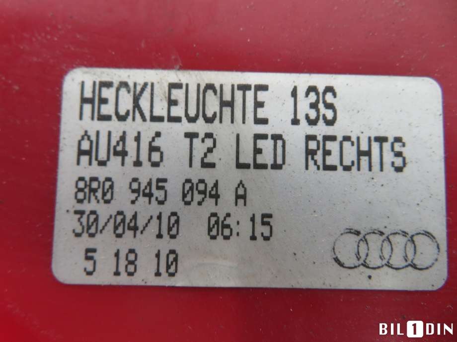 Baklykt høyre til Audi Q5 2008-2012 (Type I, Fase 1)  (AUDI|8R0945094A|)