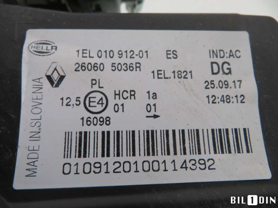 Frontlykt venstre halogen til Renault Zoe 2013-2019 (Fase 1) (RENAULT|260605036R|)
