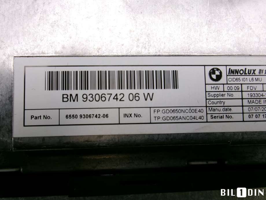 Instrument kjørecomputer til BMW i3 2013-2022 (BMW|65509306742|)