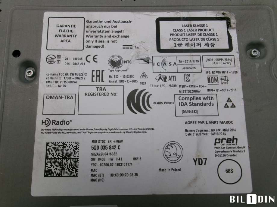Bilstereo til Škoda Fabia 2014-2021 (Type III)  (SKODA|5Q0035842C|)