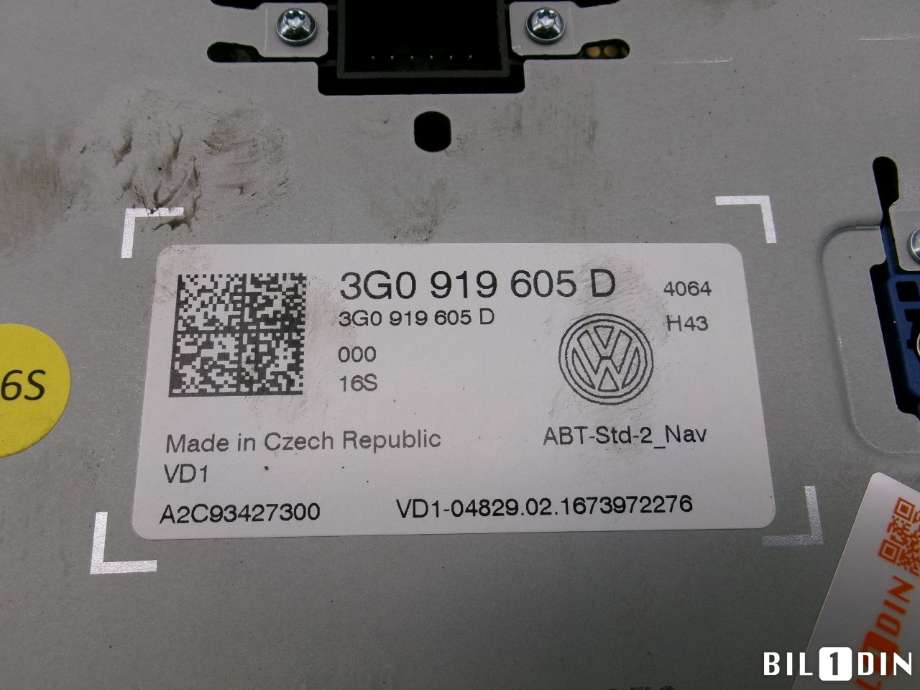 Multimedia display (MCU - Media Controller Unit) til VW e-Golf 2014-2017 (Fase 1)  (VOLKSWAGEN|3G0919605D|)