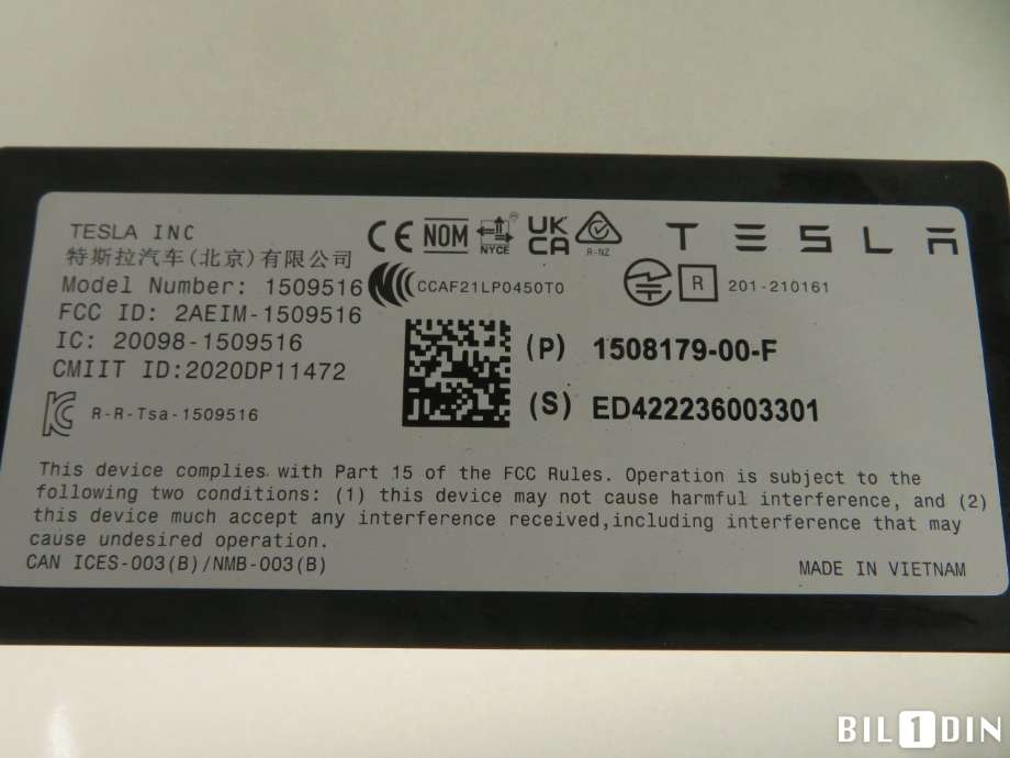 Styreenhet bluetooth til Tesla Model Y 2021-2024 (Type I)  (TESLA|150817900F|)