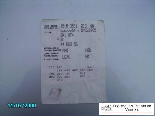 VW Polo 1994-1999 (Type III, Fase 1) , Motorkode: APQ, Girkassekode: 