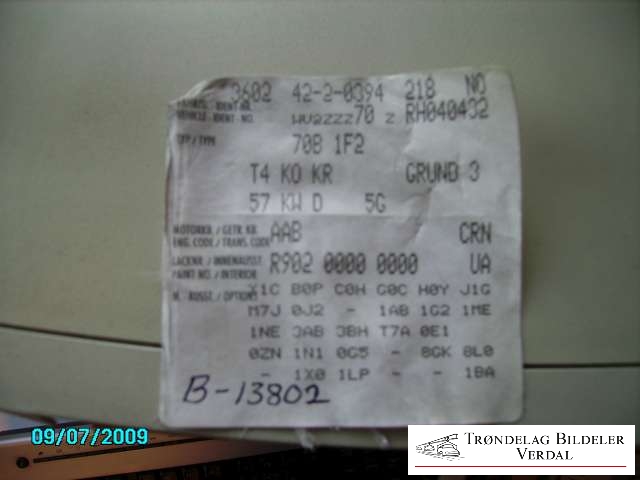 VW Transporter / Caravelle 1990-2003 (T4) (T4), Motorkode: AAB, Girkassekode: