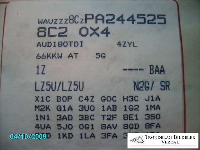 Audi 80 1992-1995 , Motorkode: 1Z, Girkassekode: NA