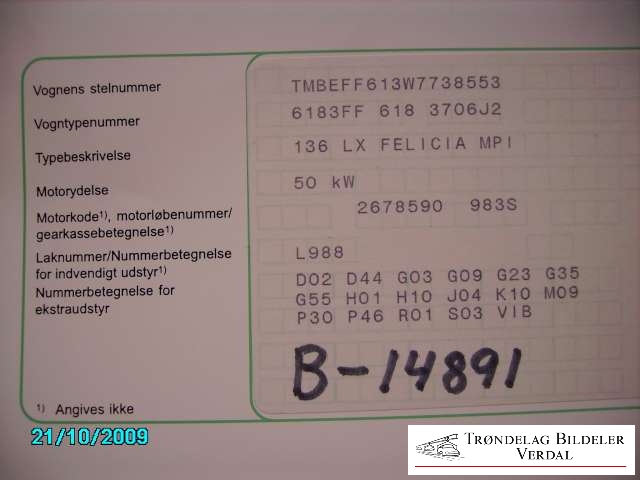Škoda Felicia 1995-2001 , Motorkode: 781 136 M, Girkassekode: