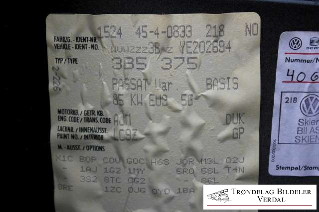 VW Passat 1997-2000 (B5,3B) (B5,3B), Motorkode: AJM, Girkassekode: DUK
