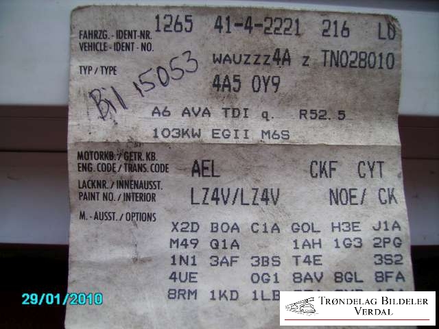 Audi A6 1994-1997 (Type I) (C4) (C4), Motorkode: NA, Girkassekode: 6TR. CKF