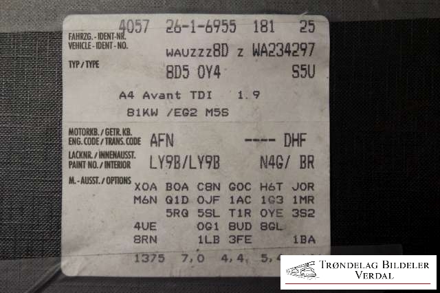 Audi A4 1995-1999 (Type I, Fase 1) (B5) (B5), Motorkode: NA, Girkassekode: DHF