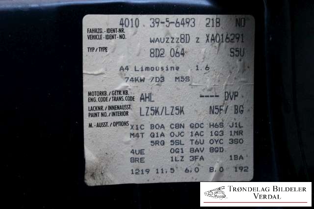 Audi A4 1995-1999 (Type I, Fase 1) (B5) (B5), Motorkode: AHL, Girkassekode: DVP
