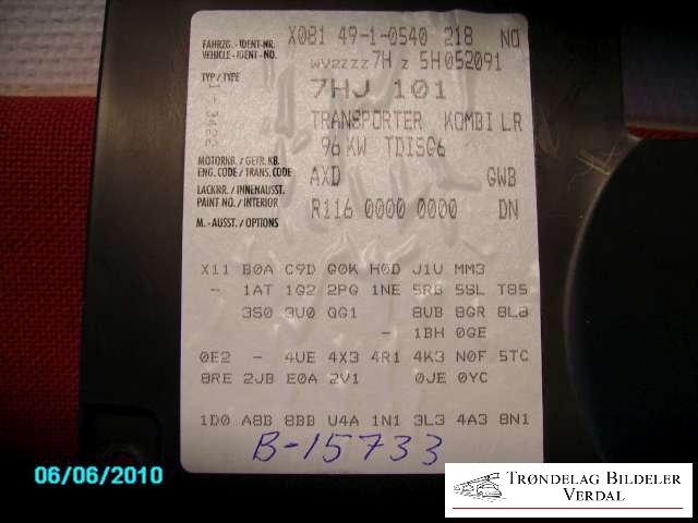 VW Transporter / Caravelle 2003-2009 (Fase 1) (T5) (T5), Motorkode: AXD, Girkassekode: 