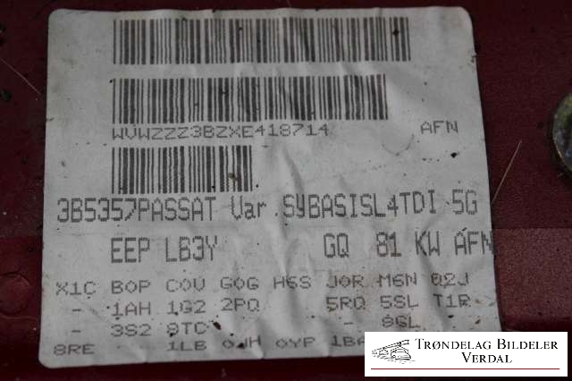 VW Passat 1997-2000 (B5,3B) (B5,3B), Motorkode: AFN, Girkassekode: