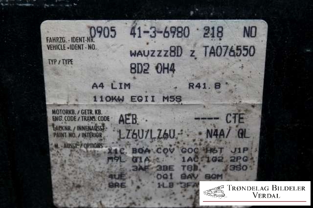 Audi A4 1995-1999 (Type I, Fase 1) (B5) (B5), Motorkode: AEB, Girkassekode: M