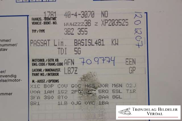 VW Passat 1997-2000 (B5,3B) (B5,3B), Motorkode: AFN, Girkassekode: EEN