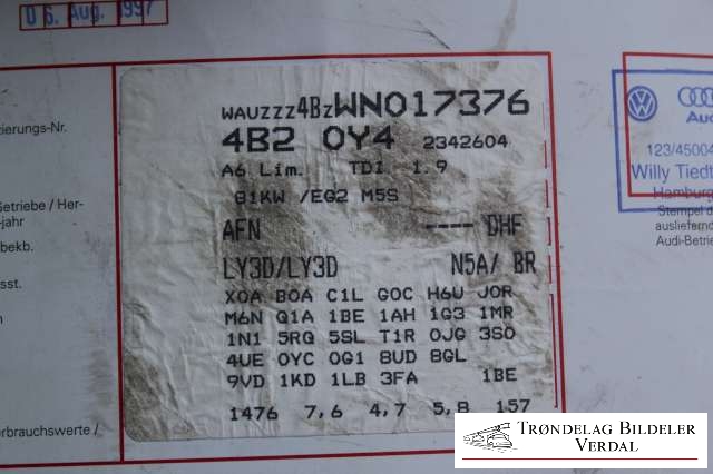 Audi A6 1997-2001 (Type II, Fase 1) (C5) (C5), Motorkode: NA, Girkassekode: 5 TR DHF