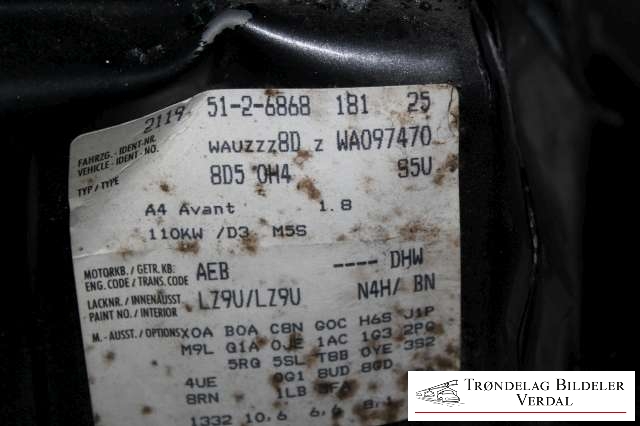 Audi A4 1995-1999 (Type I, Fase 1) (B5) (B5), Motorkode: NA, Girkassekode: 5 MAN  DHW